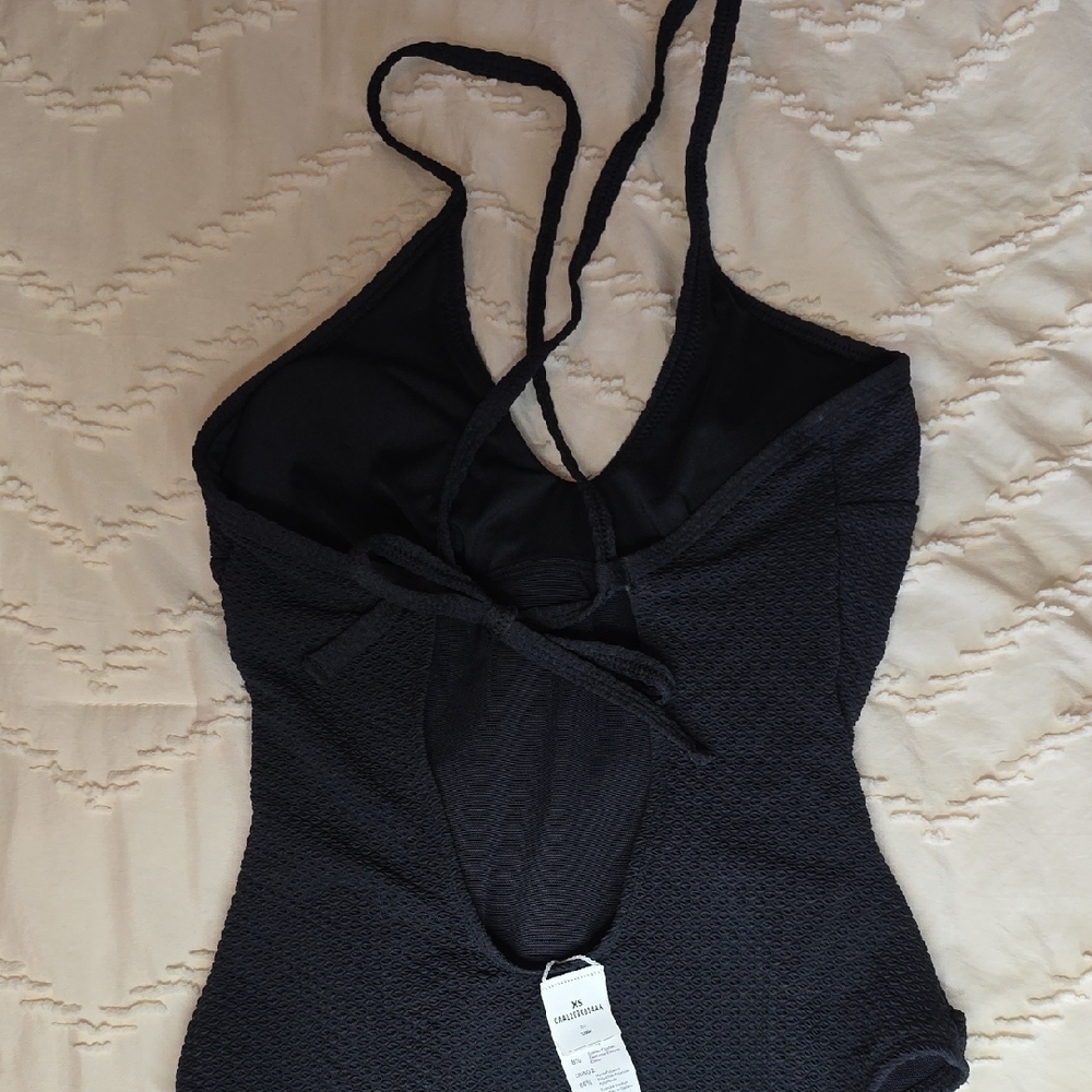 Cupshe Black Jacquard Cutout Tummy Control One Piece Swimsuit Womens XS Resort - Picture 4 of 8